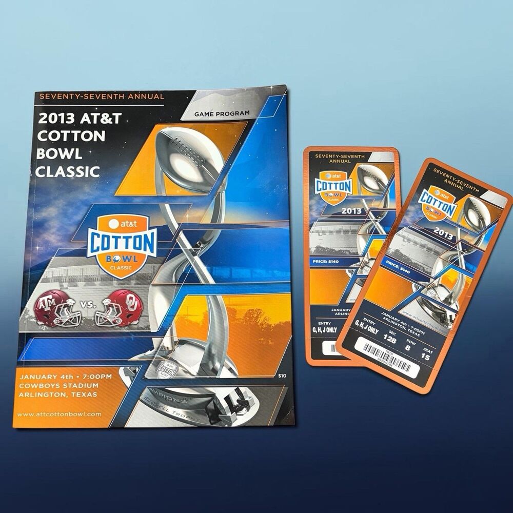 Texas A&M Aggies Oklahoma Sooners 2013 AT&T Cotton Bowl Game Program + Tickets